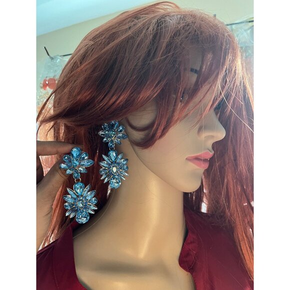 blue rhinestone earrings baby blue statement long big large crystal earrings - Picture 2 of 9